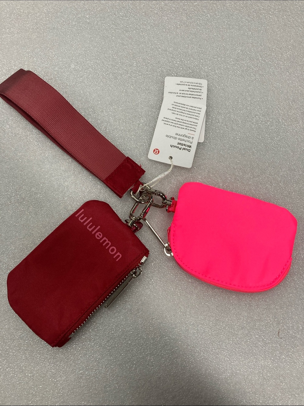 lululemon Dual Zip Key Pouch Set in Berry and Neon Pink